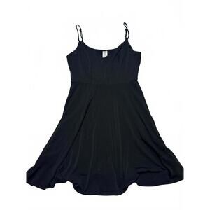 bound Black Spaghetti Strap Mini Dress - Sleeveless Swing Sun Dress - M